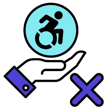 A hand icon supporting a disability icon and a cross.