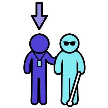 A disability support worker supporting a student. An arrow is pointing to the support worker.