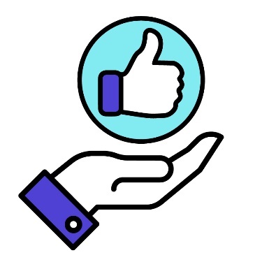 A support icon and a thumbs up icon.