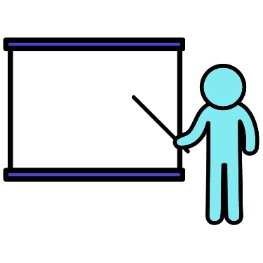 A teacher pointing at a whiteboard.