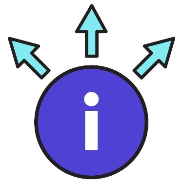 An information icon with three arrows pointing out from it.
