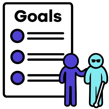 A document labelled 'goals' and a person supporting a student with disability.