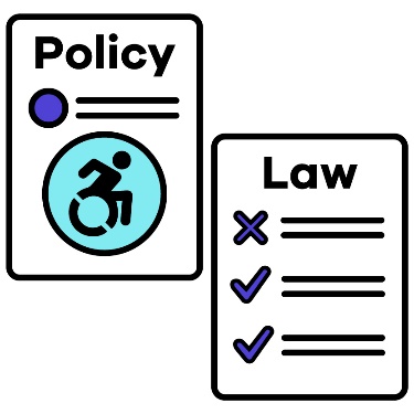 A policy document with a disability icon on it and a law document.