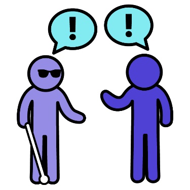2 people talking with speech bubbles and exclamation points above them. 