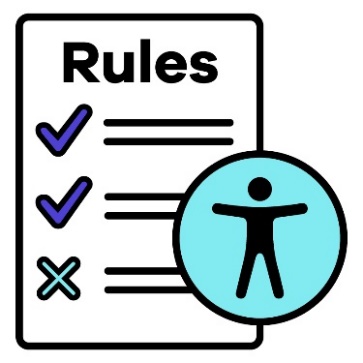 A rules document and the accessible icon.